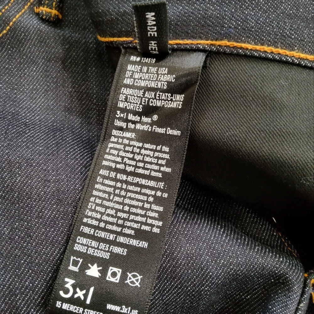 3×1 NYC Navy Blue Strait Leg Jeans Size 34
